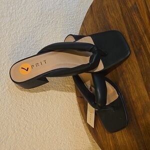 Esprit Womens Black Square Toe SLIP on HEEL Slides Minimalist Neutral Sz.8.5